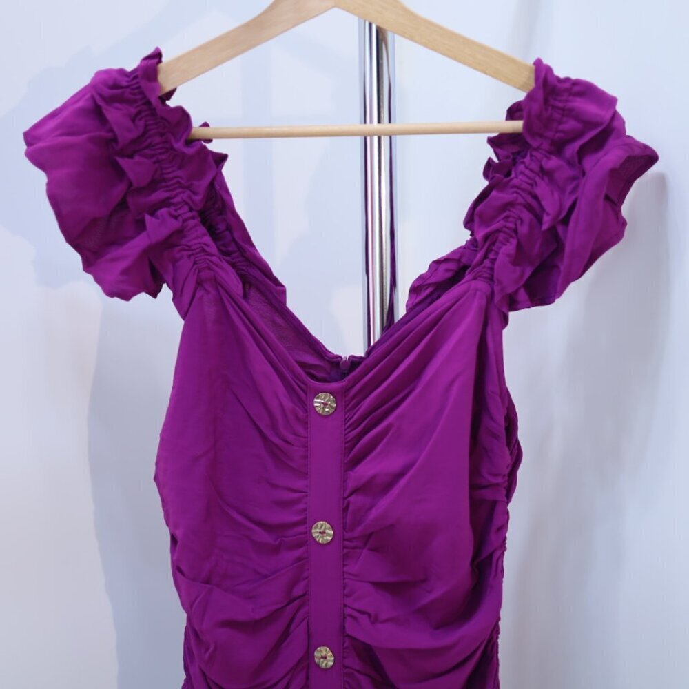 Zara Purple Ruched Ruffle Mini Dress -Sizes S,M NEW WITH TAG! - Picture 3 of 11